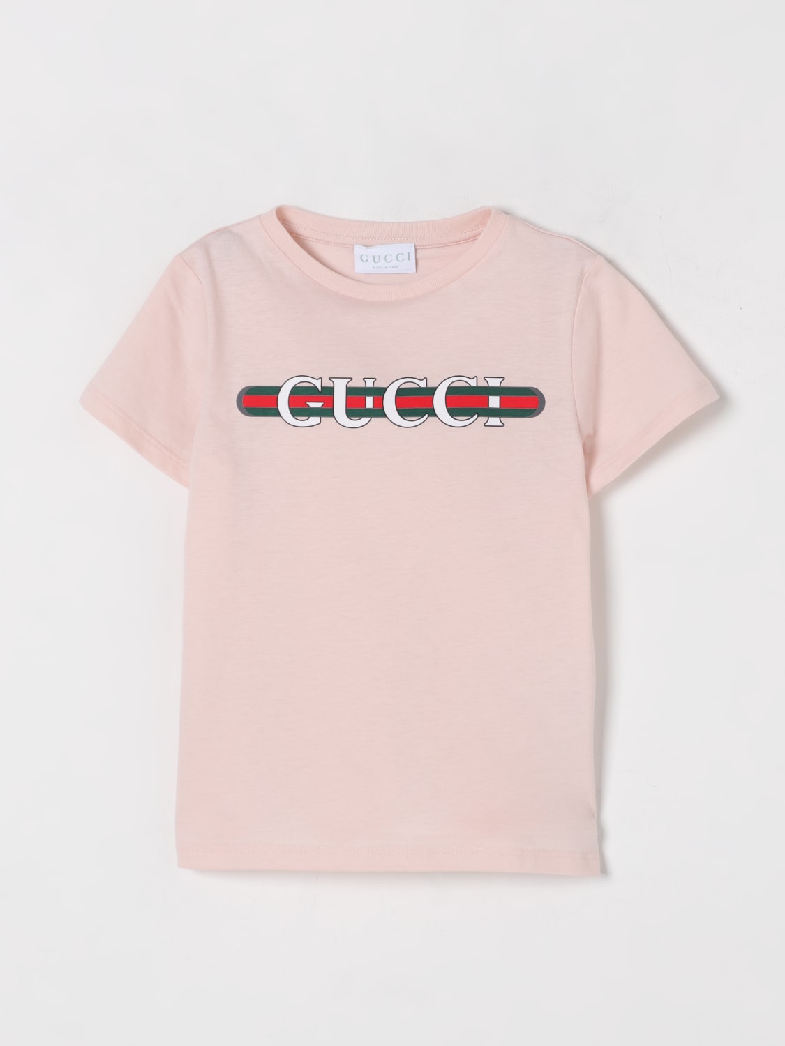 GUCCI T-SHIRT: T-shirt in cotone Web Gucci, Rosa - Img 1