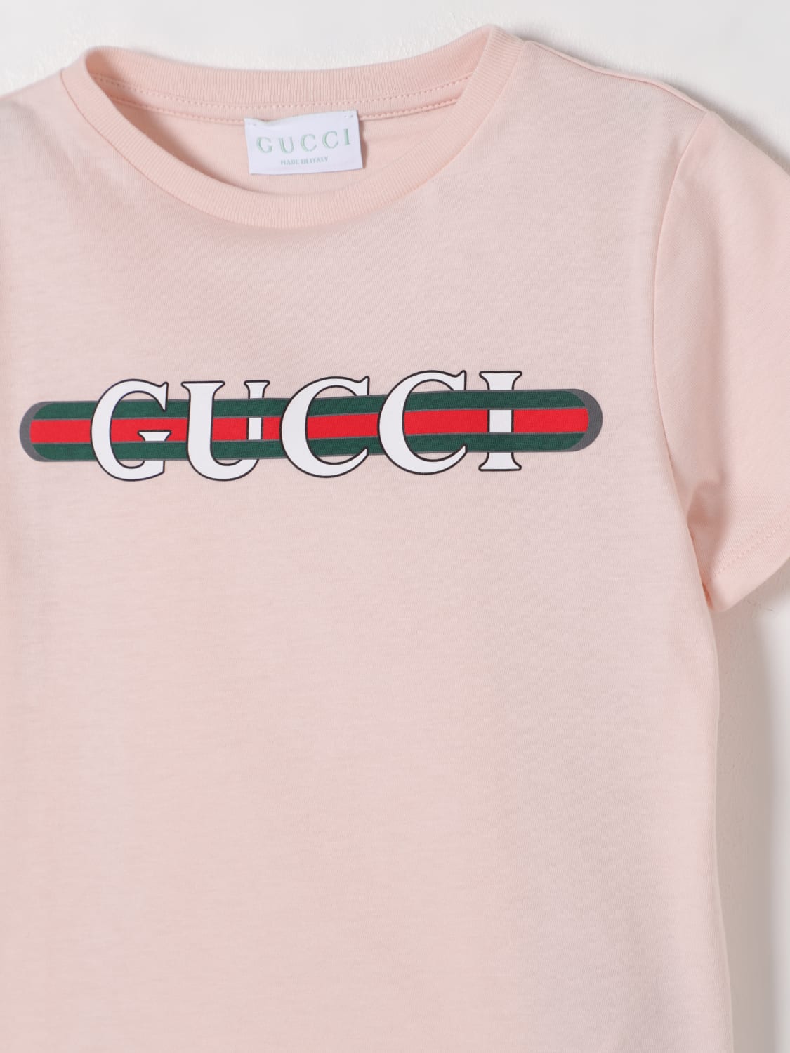 GUCCI T-SHIRT: T-shirt in cotone Web Gucci, Rosa - Img 3