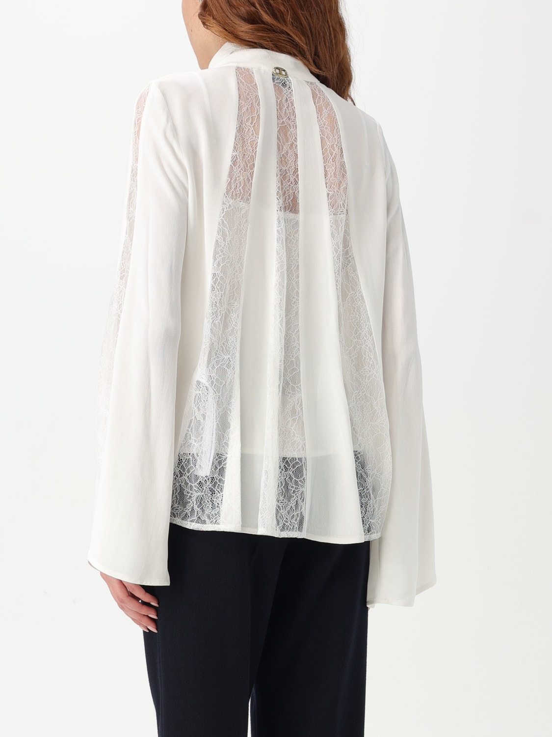 TWINSET TOP: Blusa in crêpe con pizzo Twinset, Ghiaccio - Img 2