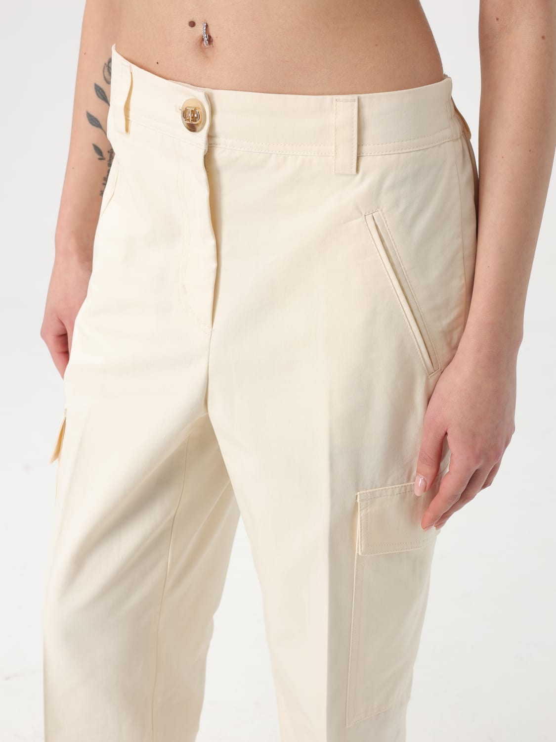 TWINSET PANTALONE: Pantalone cargo Twinset in misto cotone , Perla - Img 3