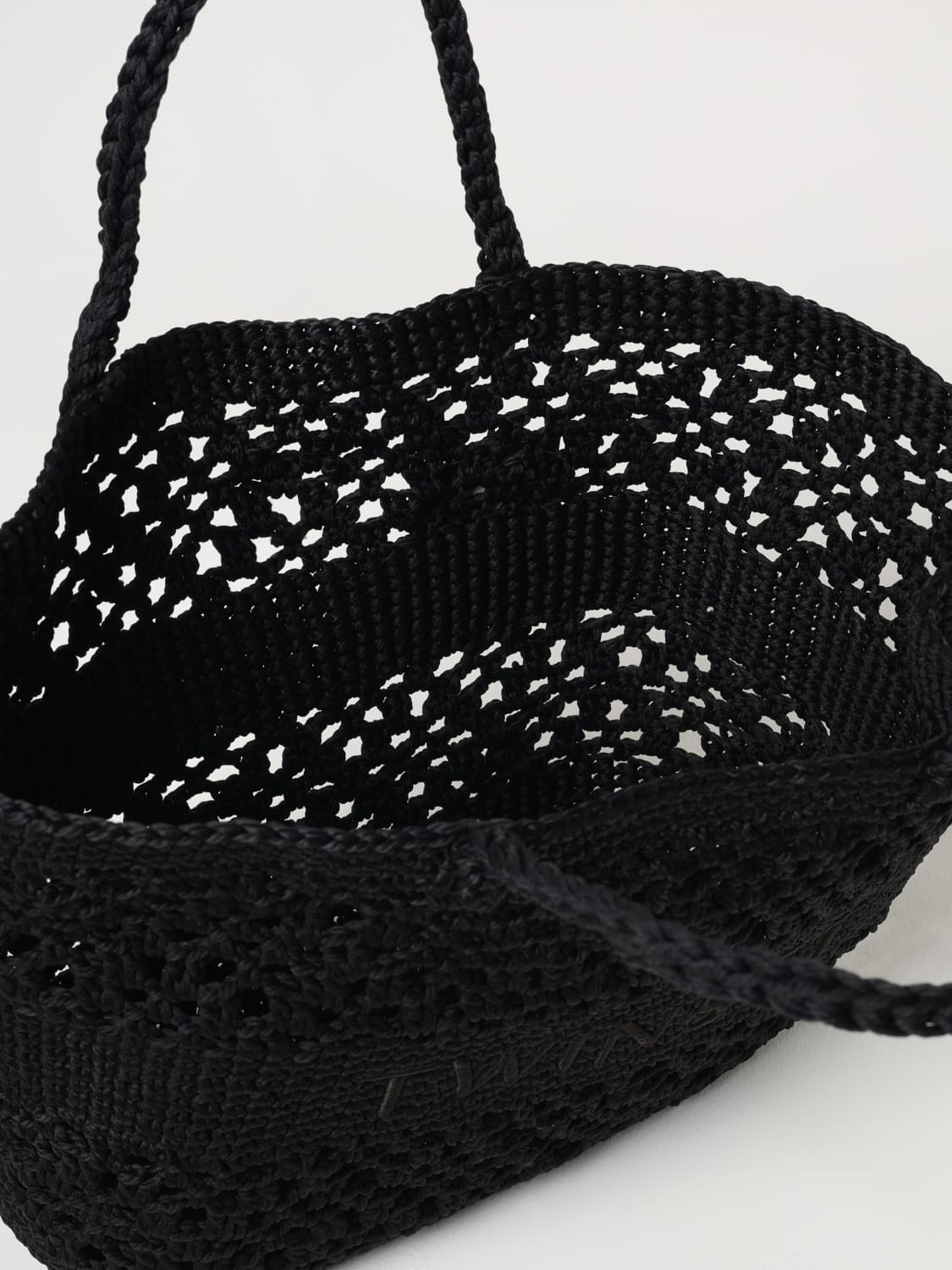 TWINSET BORSA A MANO: Borsa Bohemienne Twinset in cotone crochet con logo ricamato , Nero - Img 3