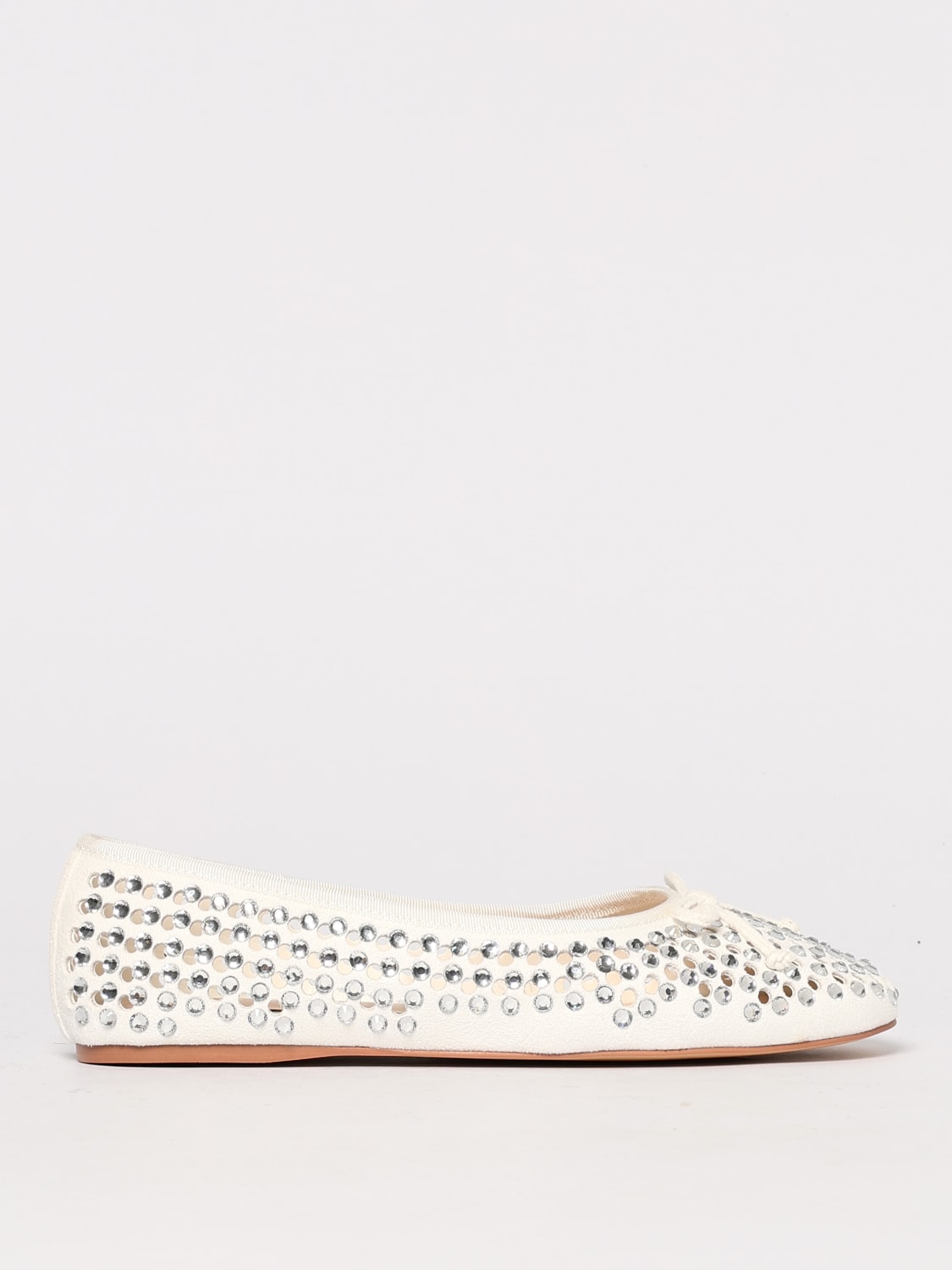 TWINSET ACTITUDE BALLERINE: Ballerina Twinset Actitude in pelle traforata con strass all over, Bianco - Img 1