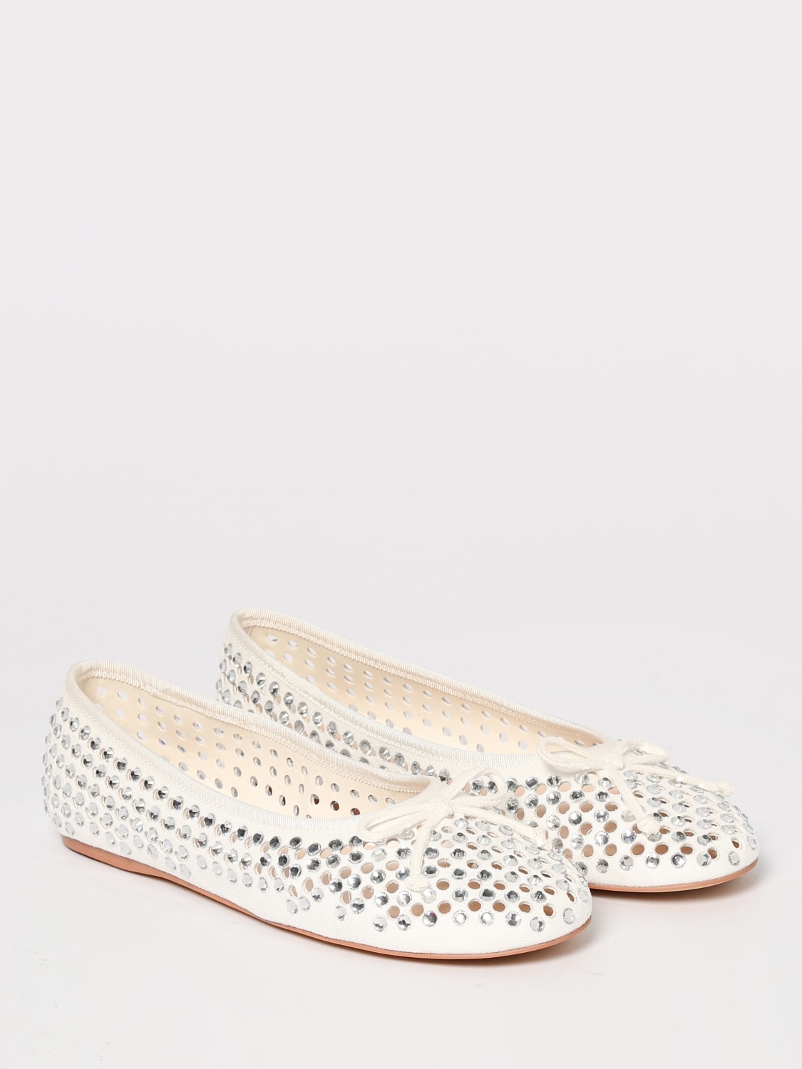 TWINSET ACTITUDE BALLERINE: Ballerina Twinset Actitude in pelle traforata con strass all over, Bianco - Img 2