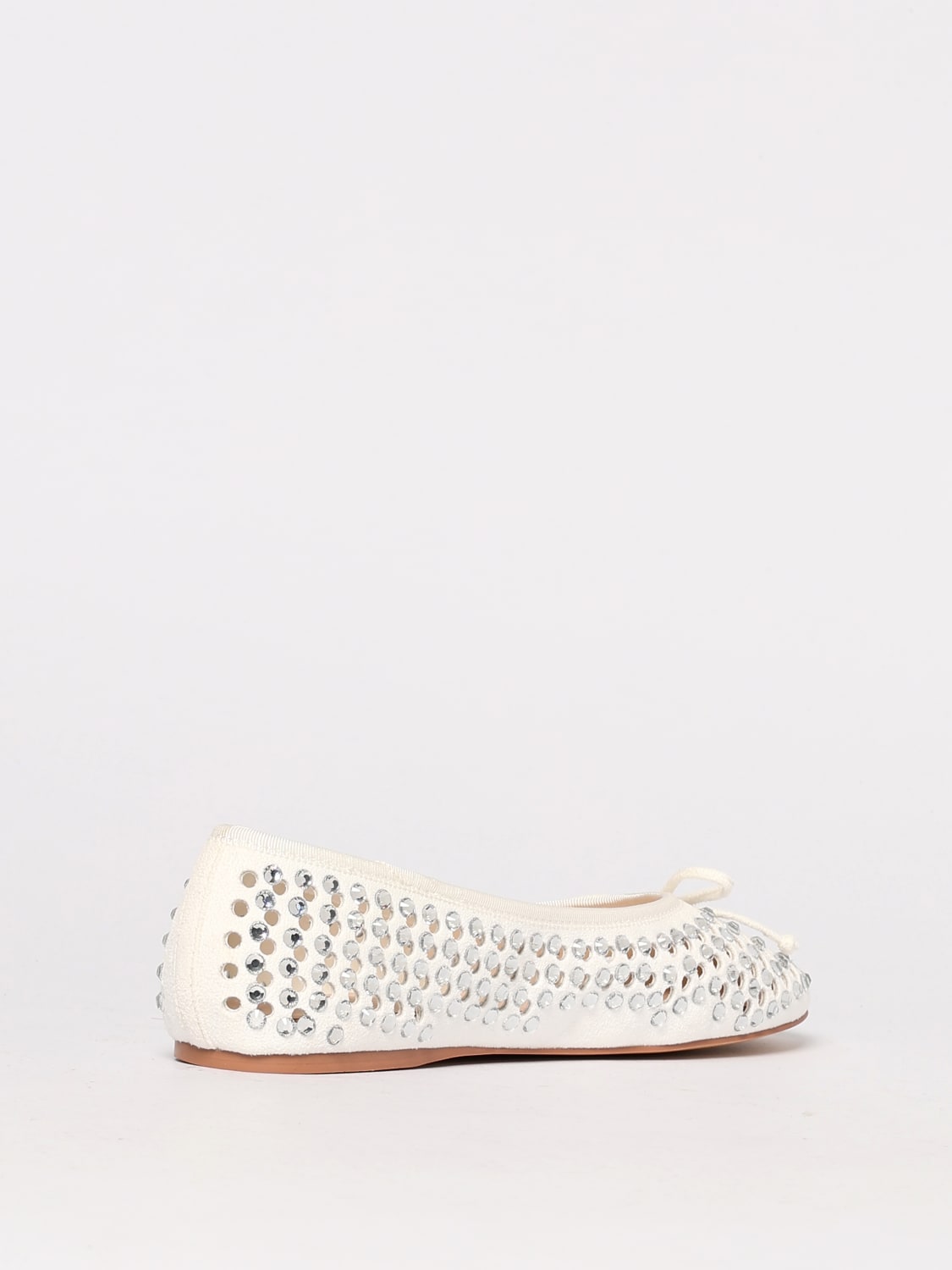 TWINSET ACTITUDE BALLERINE: Ballerina Twinset Actitude in pelle traforata con strass all over, Bianco - Img 3
