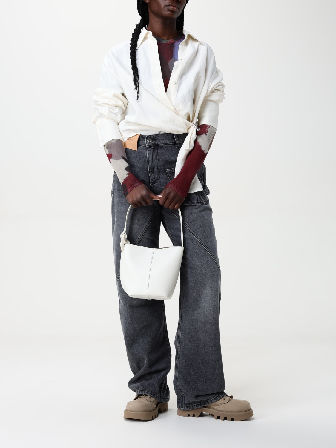 JW ANDERSON BORSA MINI: Borsa The JWA Corner Small JW Anderson in pelle , Bianco - Img 2