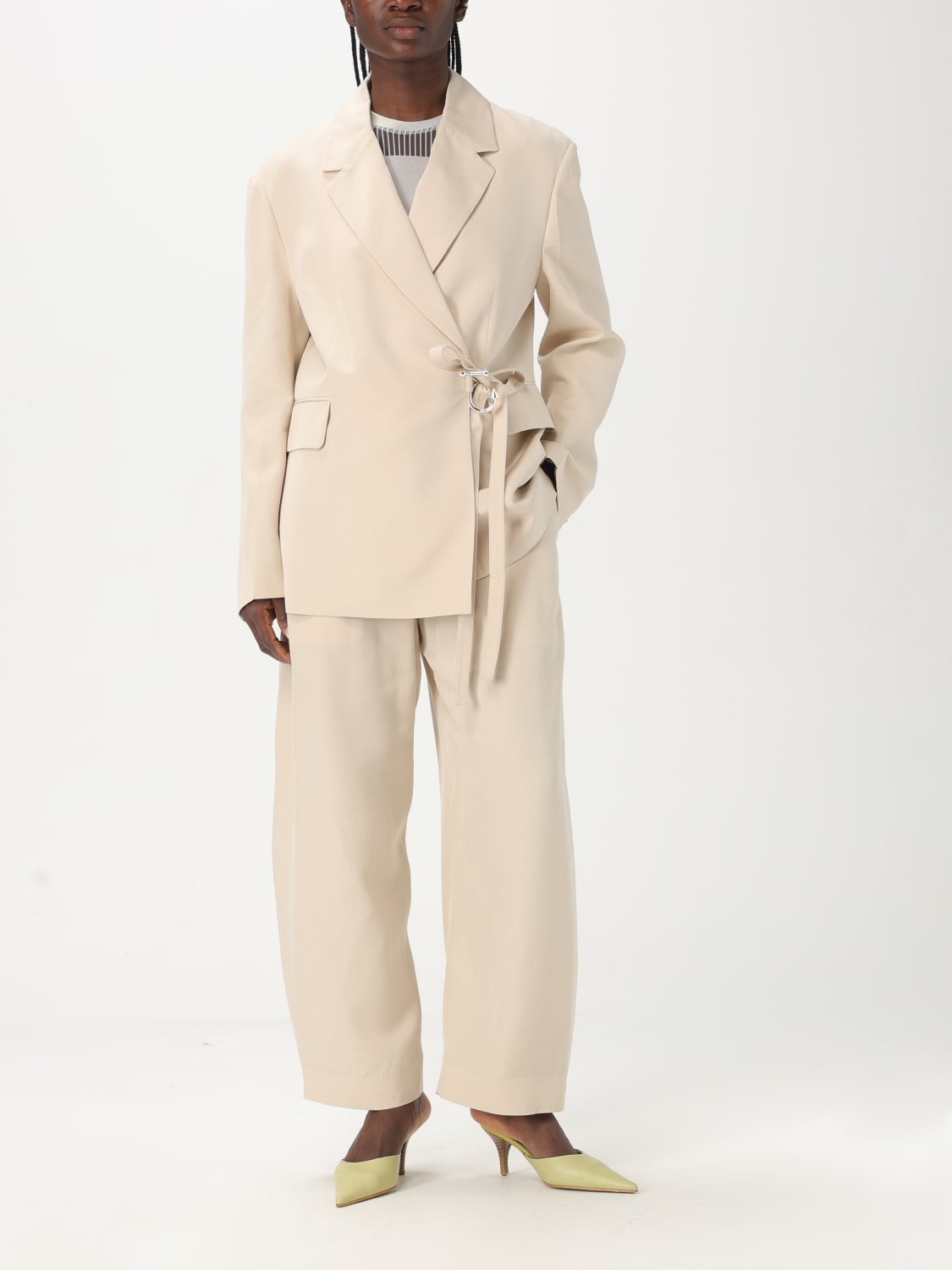 JW ANDERSON GIACCA: Blazer doppiopetto JW Anderson in viscosa e seta , Beige - Img 2