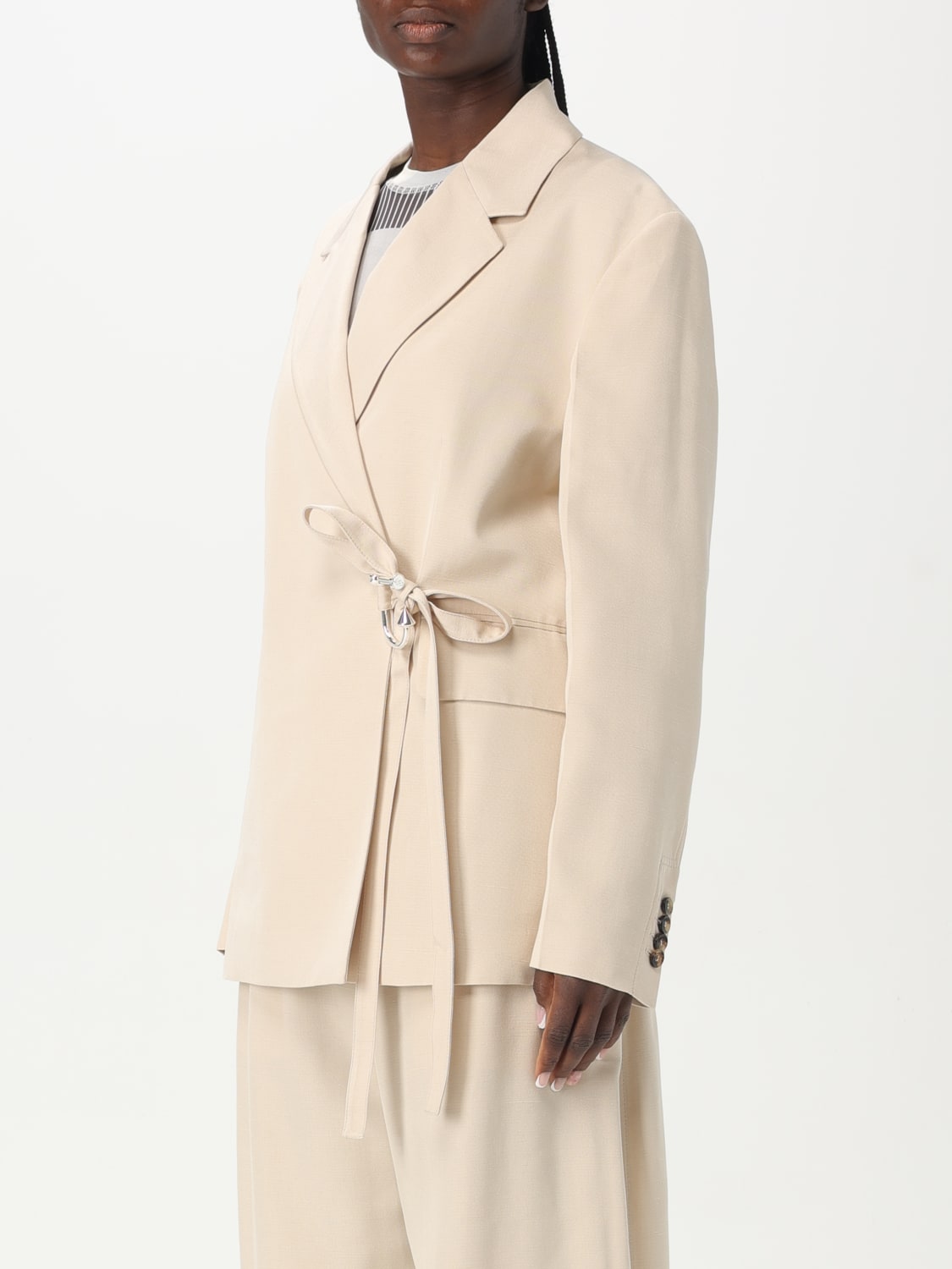 JW ANDERSON GIACCA: Blazer doppiopetto JW Anderson in viscosa e seta , Beige - Img 4