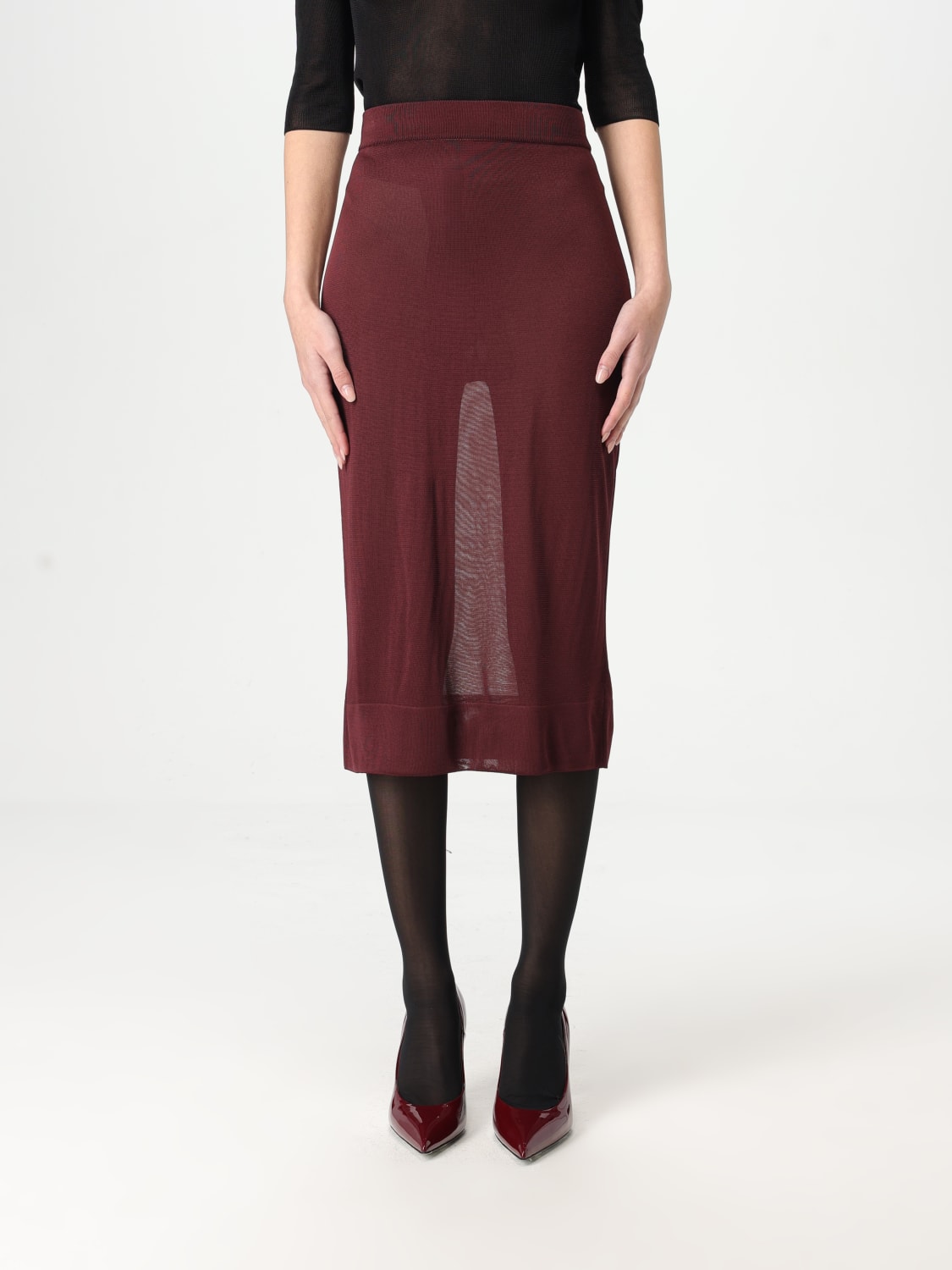 SAINT LAURENT GONNA: Gonna a matita in viscosa Saint Laurent, Bordeaux - Img 1