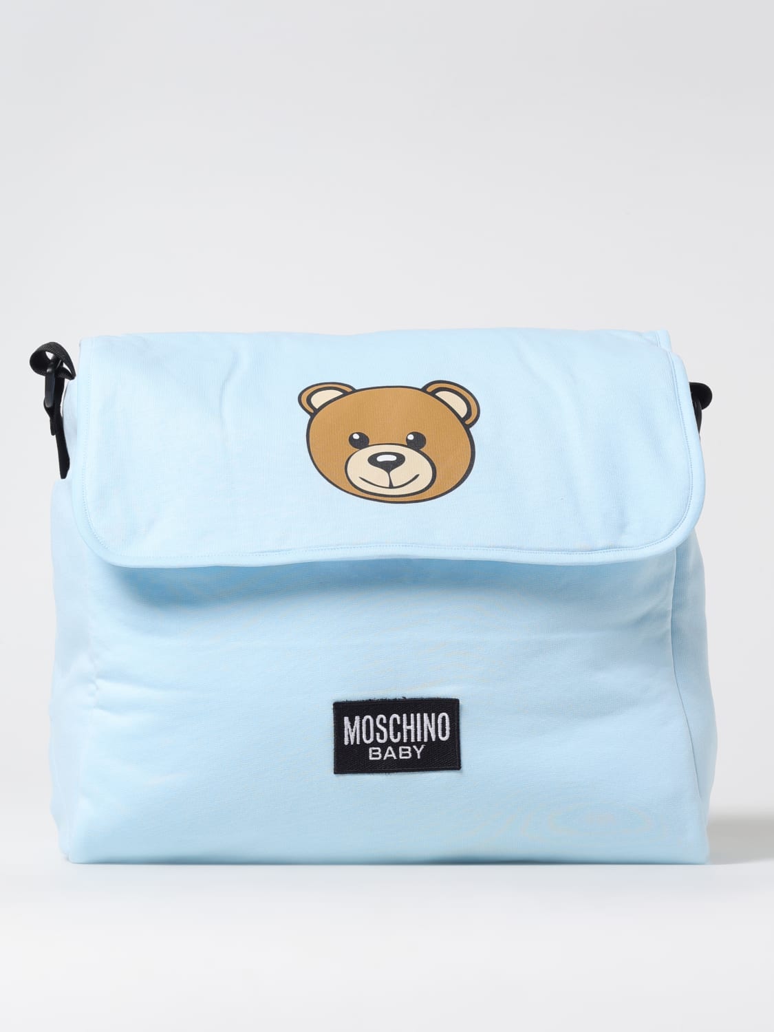 MOSCHINO CORREDI BAMBINI: Diaper bag in cotone Teddy Bear Moschino, Celeste - Img 1