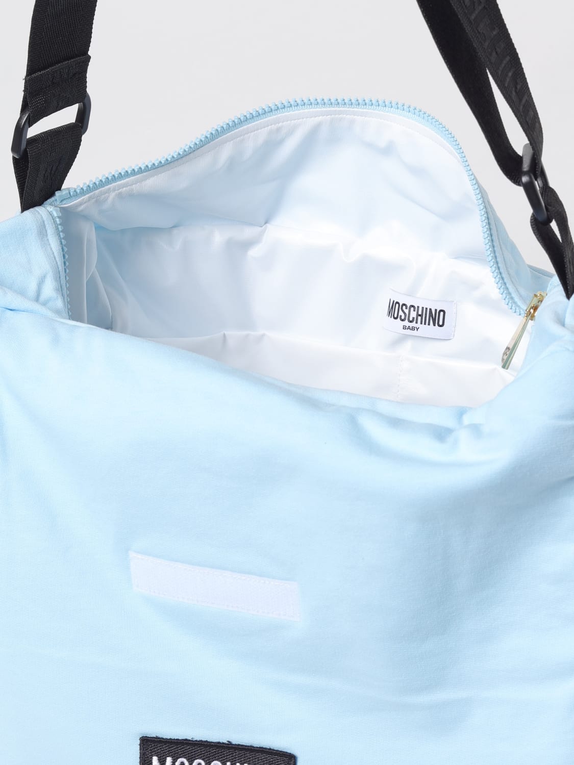 MOSCHINO CORREDI BAMBINI: Diaper bag in cotone Teddy Bear Moschino, Celeste - Img 4