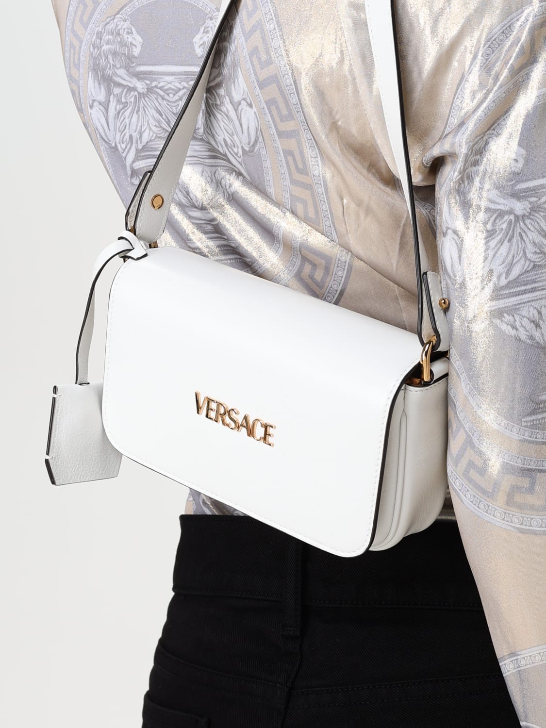 VERSACE BORSA MINI: Borsa Tag Versace in pelle , Bianco - Img 2