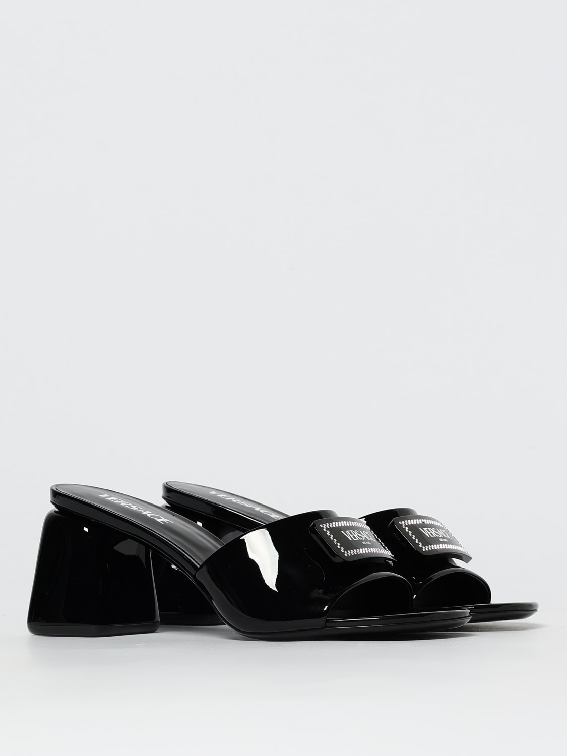 シューズ・サンダルその他 VERSACE Woman Heeled sandals Black 1017314DVT2P 1B00V Croc-Effect Gianni Ribbon Sandals 140 mm Black,Gold | VERSACE US