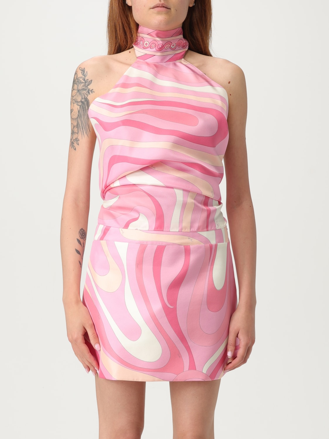 PUCCI TOP: Top Pucci in seta con stampa astratta, Rosa - Img 1