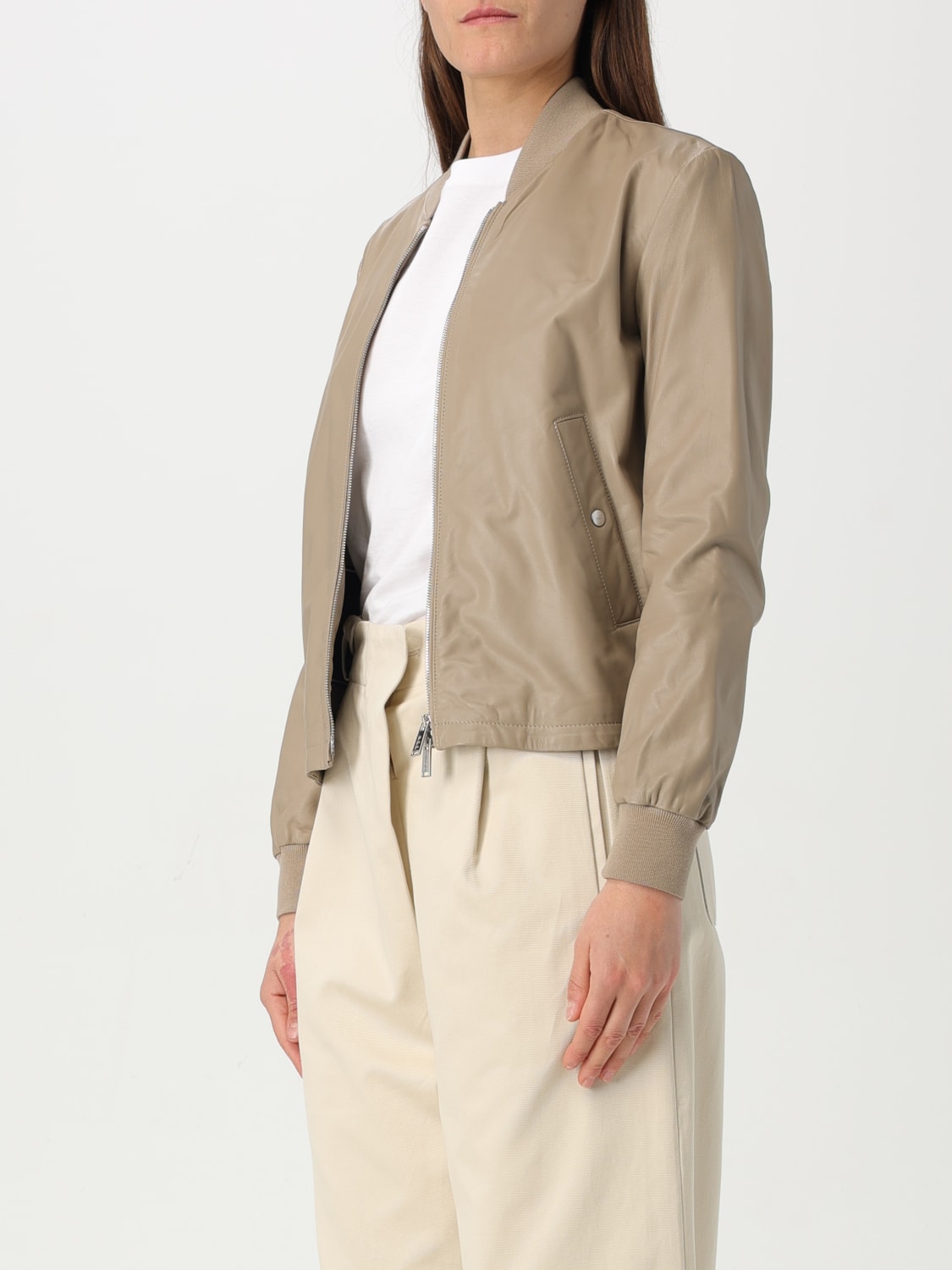 ジャケット ADD Women Leather Jackets 11AWL107011 Grey Women's Gray Leather Jacket 100% Genuine Lambskin Leather