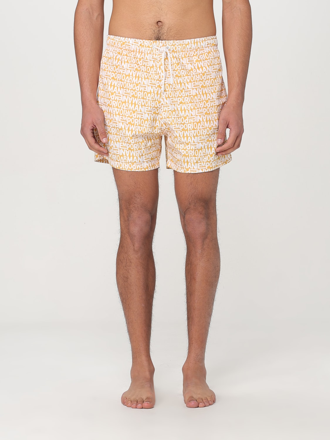 EMPORIO ARMANI SWIMWEAR COSTUME: Costume da bagno con logo all-over Emporio Armani Swimwear, Giallo - Img 1
