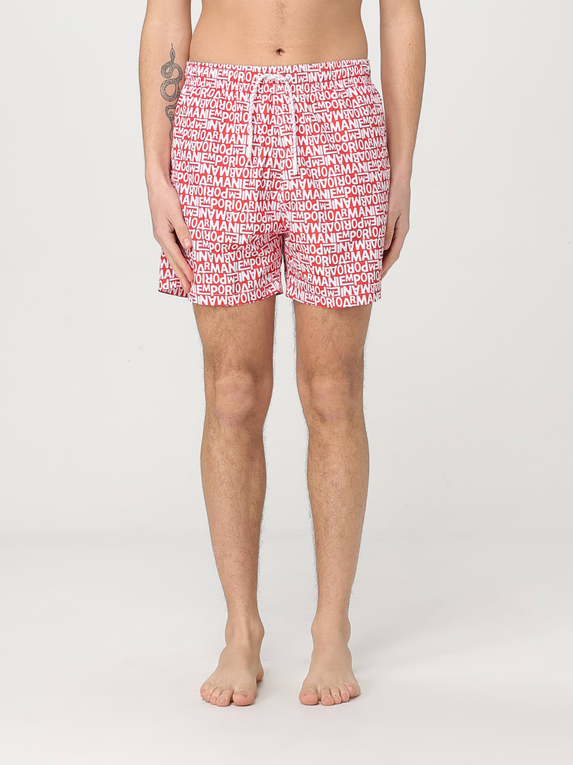 EMPORIO ARMANI SWIMWEAR COSTUME: Costume da bagno con logo all-over Emporio Armani Swimwear, Rosso - Img 1