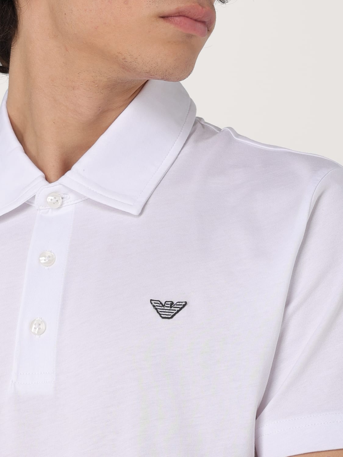 EMPORIO ARMANI SWIMWEAR POLO: Polo Emporio Armani Swimwear in cotone con logo , Bianco - Img 3