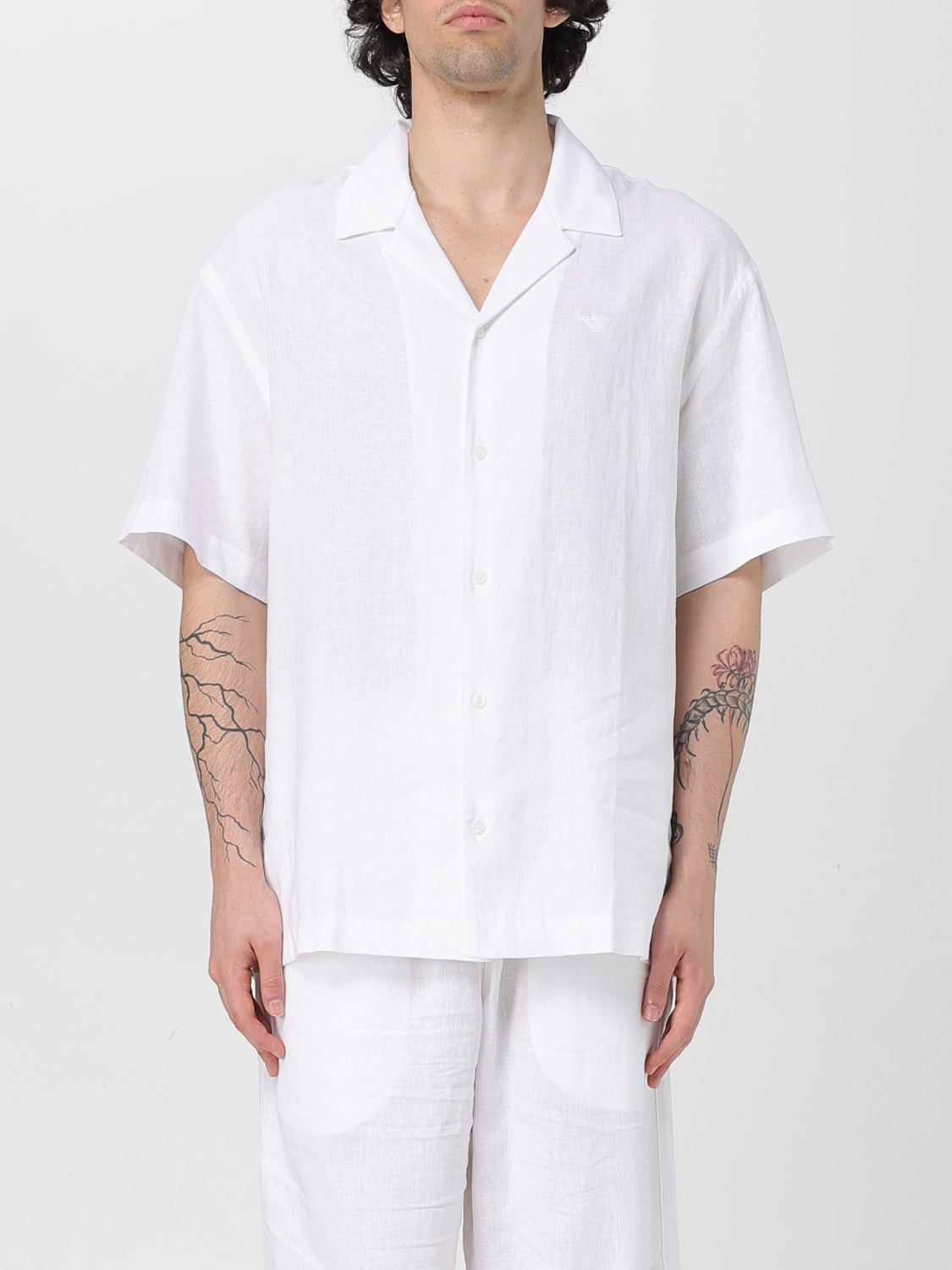 EMPORIO ARMANI SWIMWEAR CAMICIA: Camicia Emporio Armani Swimwear in misto lino , Bianco - Img 1