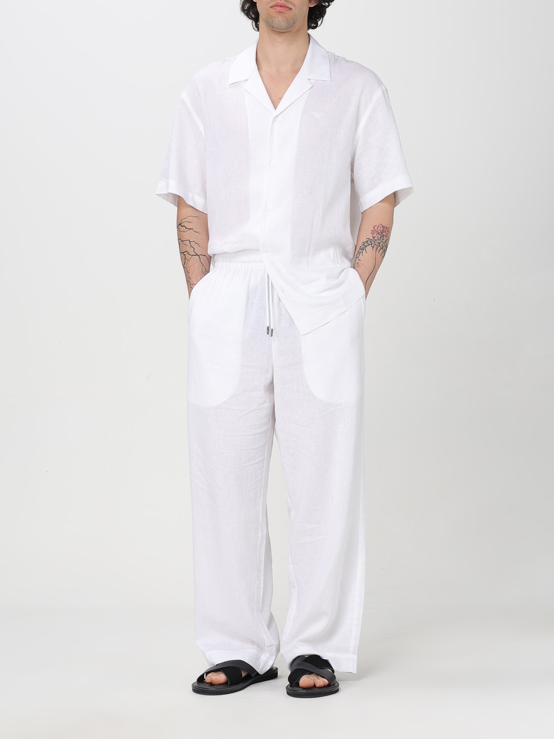 EMPORIO ARMANI SWIMWEAR CAMICIA: Camicia Emporio Armani Swimwear in misto lino , Bianco - Img 2