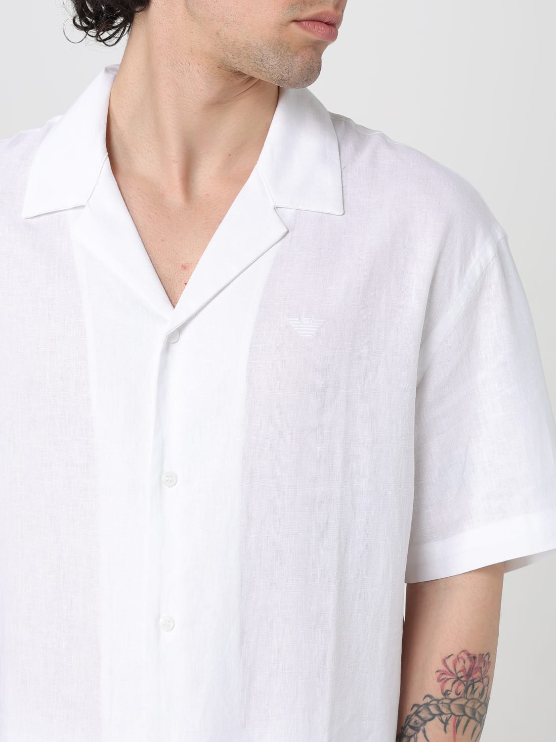 EMPORIO ARMANI SWIMWEAR CAMICIA: Camicia Emporio Armani Swimwear in misto lino , Bianco - Img 4