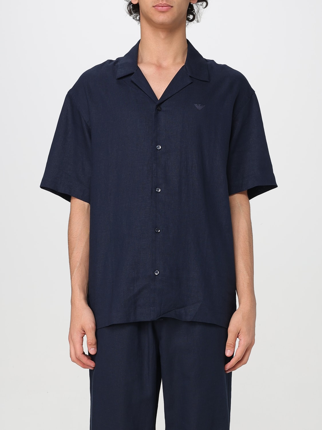EMPORIO ARMANI SWIMWEAR CAMICIA: Camicia Emporio Armani Swimwear in misto lino , Blue - Img 1