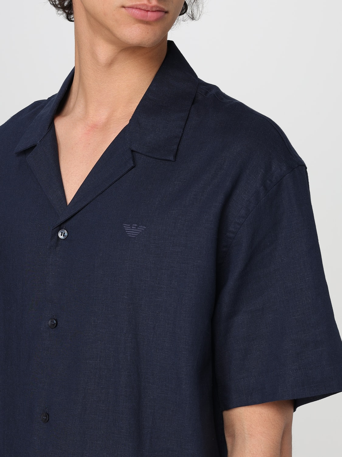 EMPORIO ARMANI SWIMWEAR CAMICIA: Camicia Emporio Armani Swimwear in misto lino , Blue - Img 3