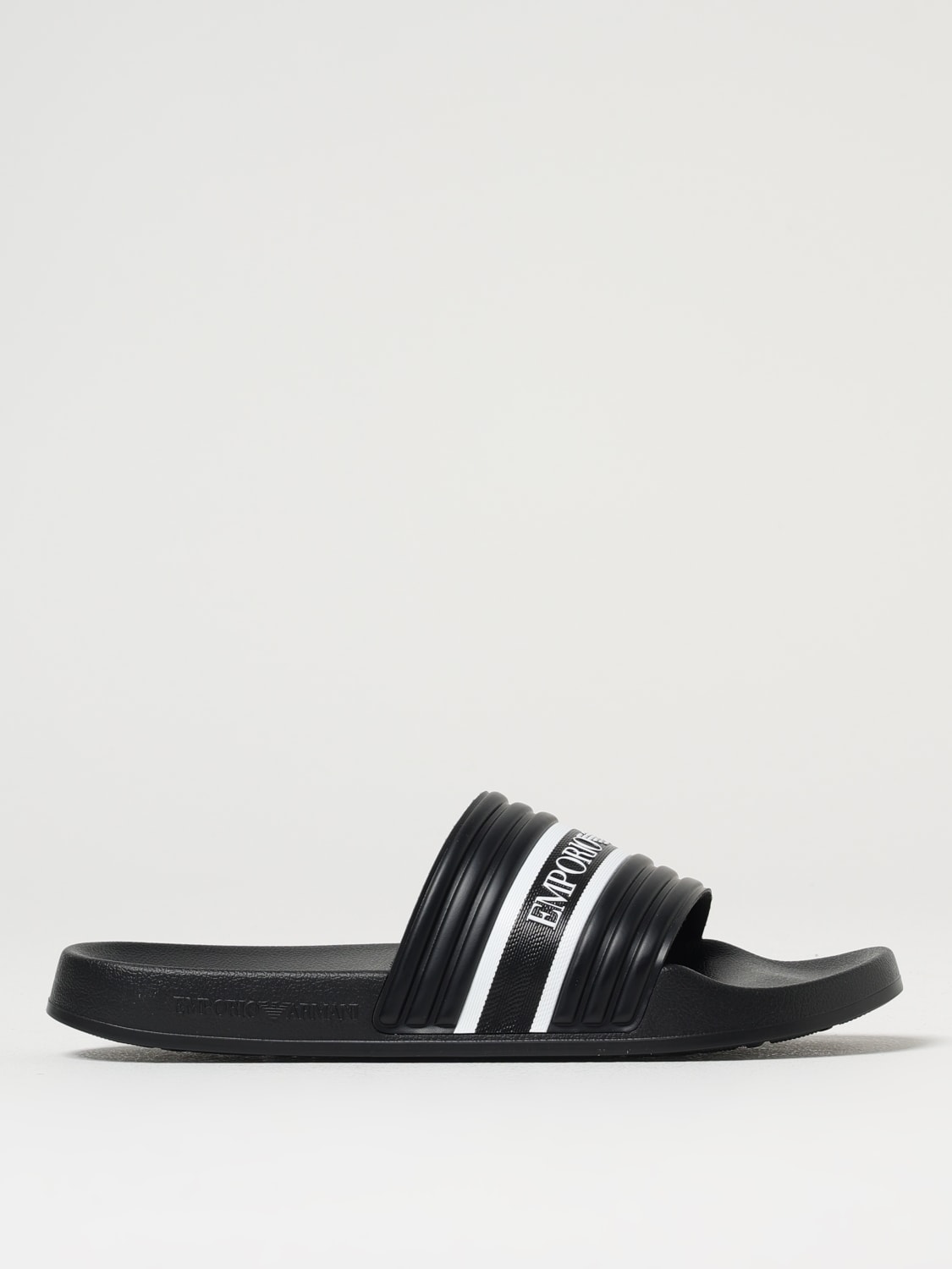 EMPORIO ARMANI SWIMWEAR SANDALI: Sliders Emporio Armani Swimwear in pelle sintetica, Nero - Img 1