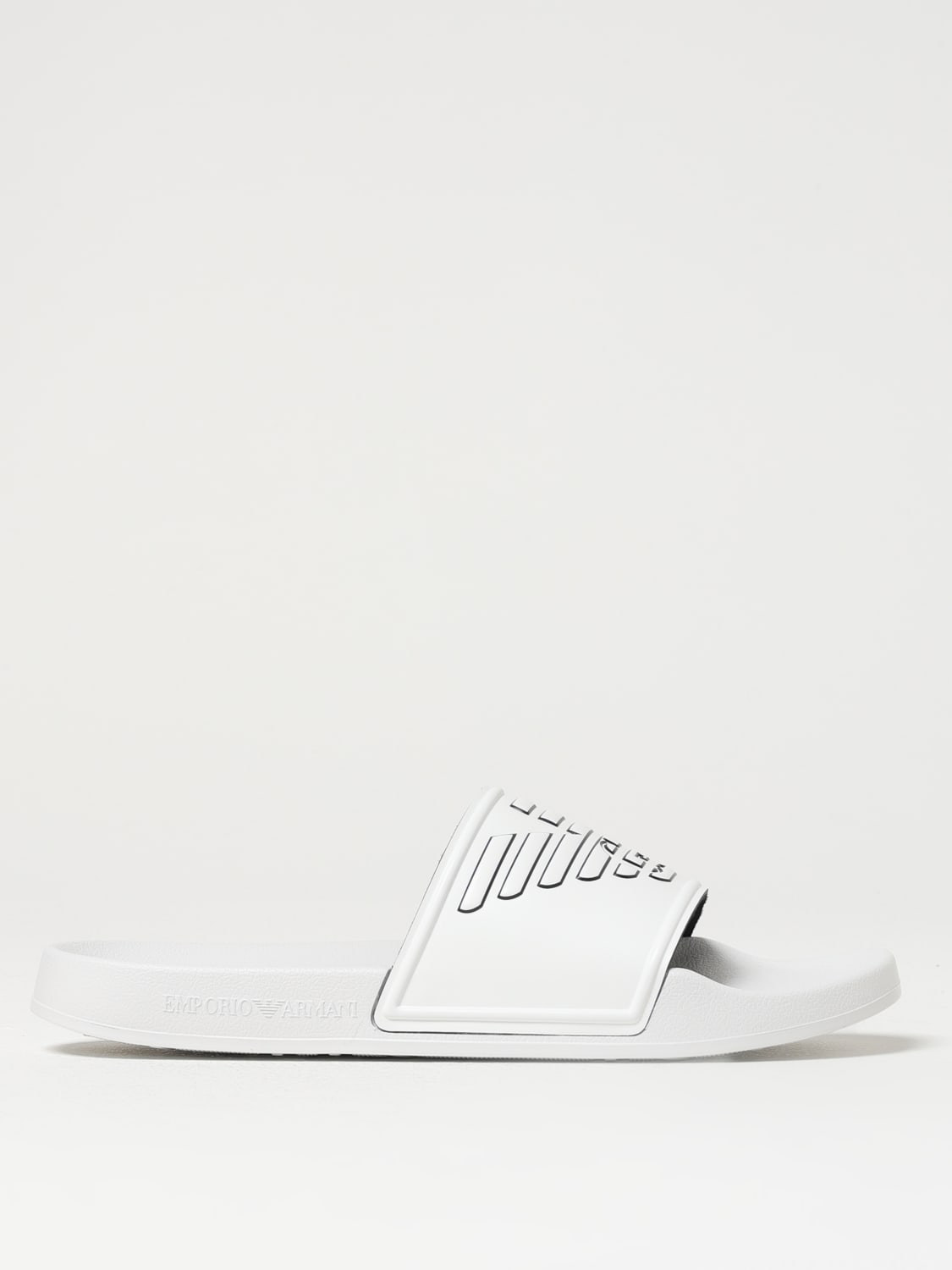 EMPORIO ARMANI SWIMWEAR SANDALI: Sliders Emporio Armani Swimwear in pelle sintetica, Bianco - Img 1