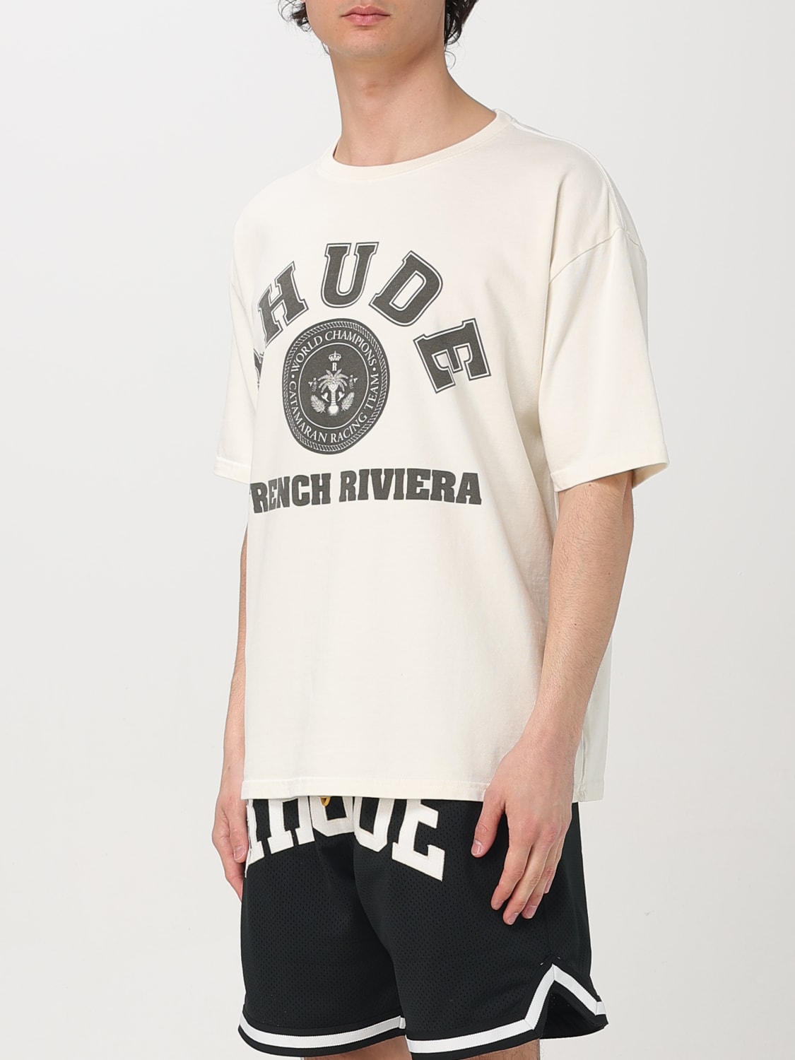 RHUDE T-SHIRT: T-shirt Rhude in cotone con stampa logo , Bianco - Img 4