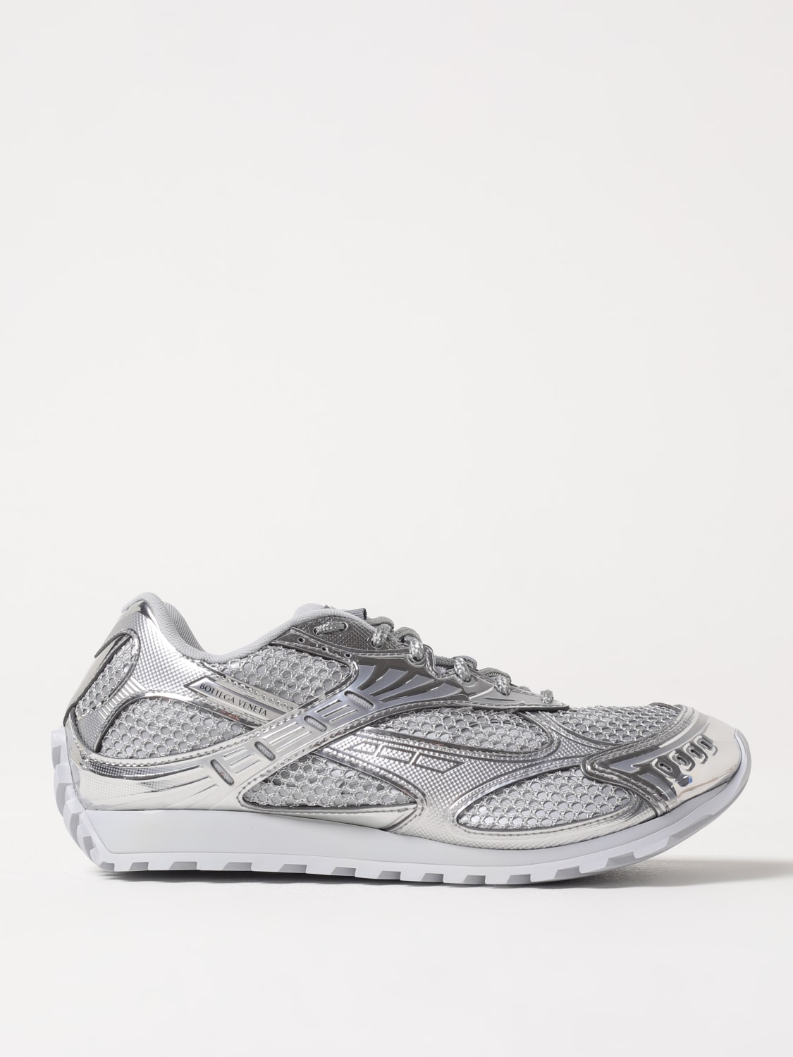 BOTTEGA VENETA SNEAKERS: Sneakers Orbit in mesh e pelle sintetica laminata , Argento - Img 1