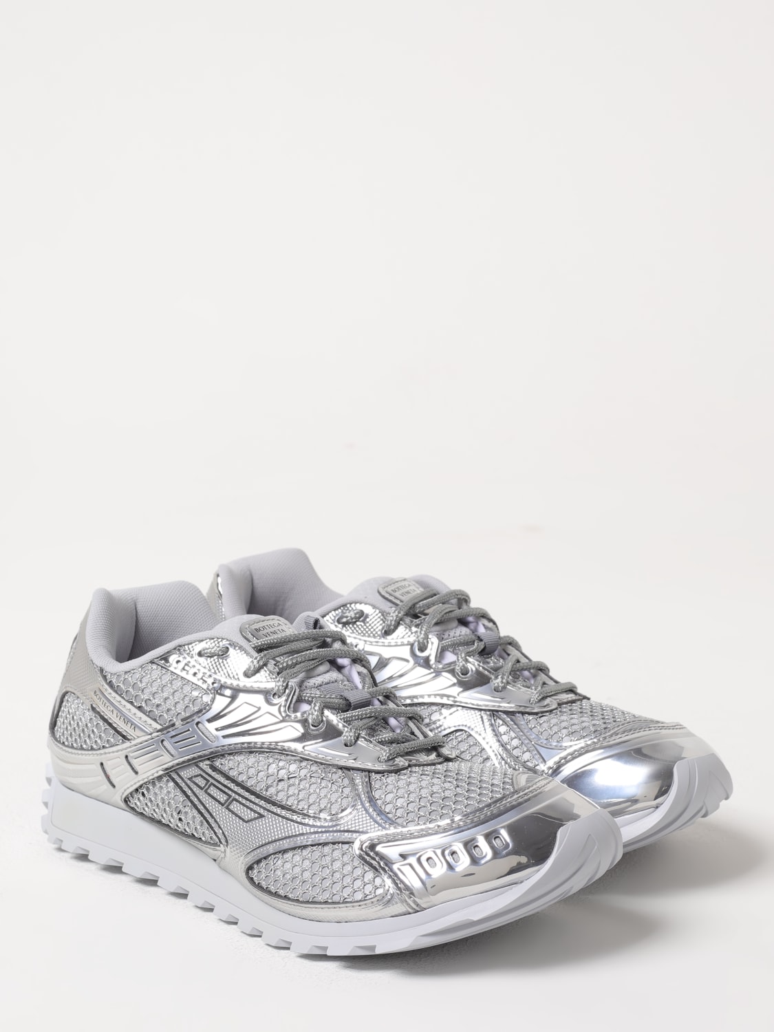 BOTTEGA VENETA SNEAKERS: Sneakers Orbit in mesh e pelle sintetica laminata , Argento - Img 2