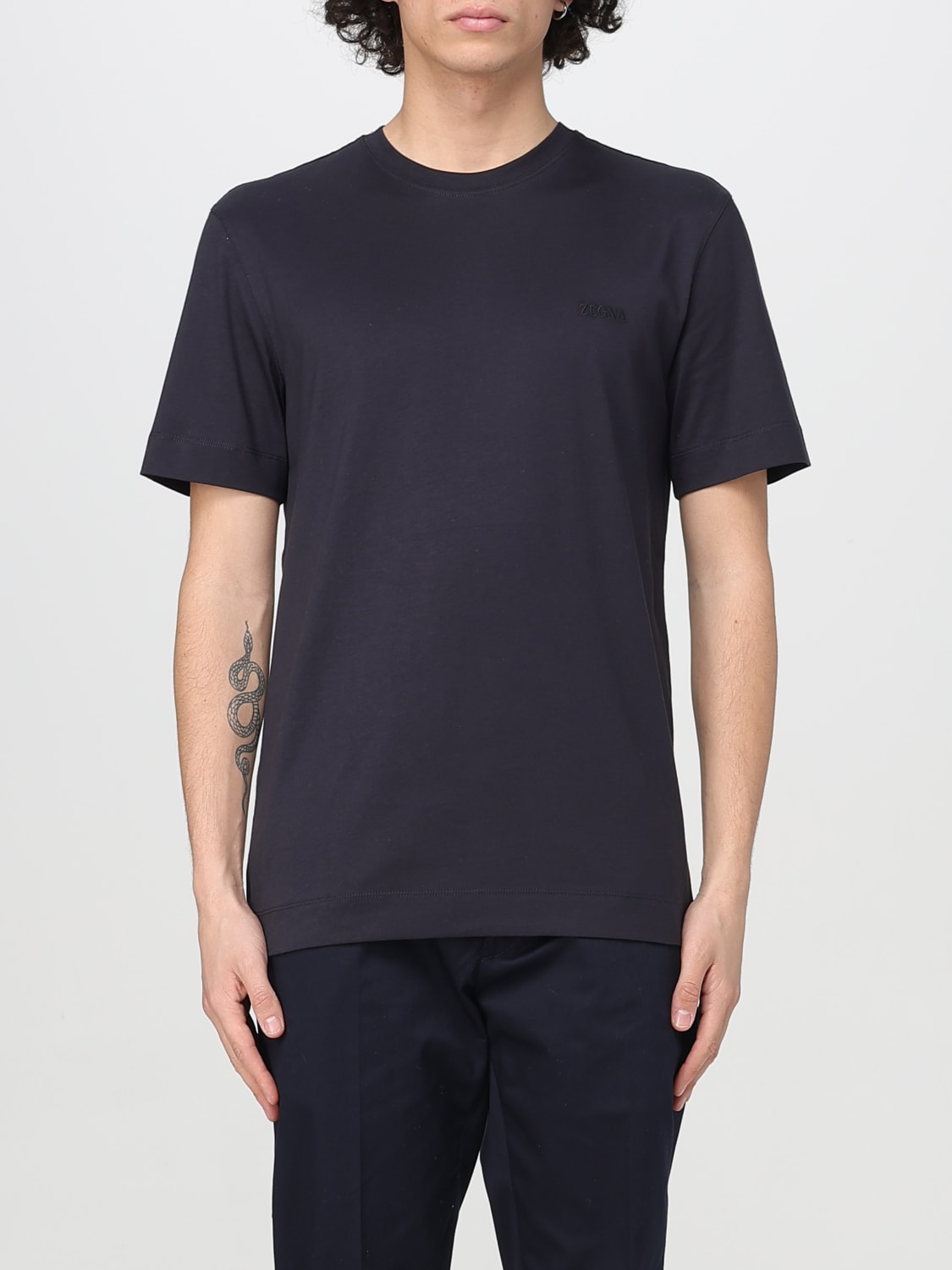 Tシャツ・カットソー ERMENEGILDO ZEGNA Men T Shirts UF360A9 F765B09 Blue ZEGNA Men's Pure Cotton T-Shirt | A.K. Rikk's