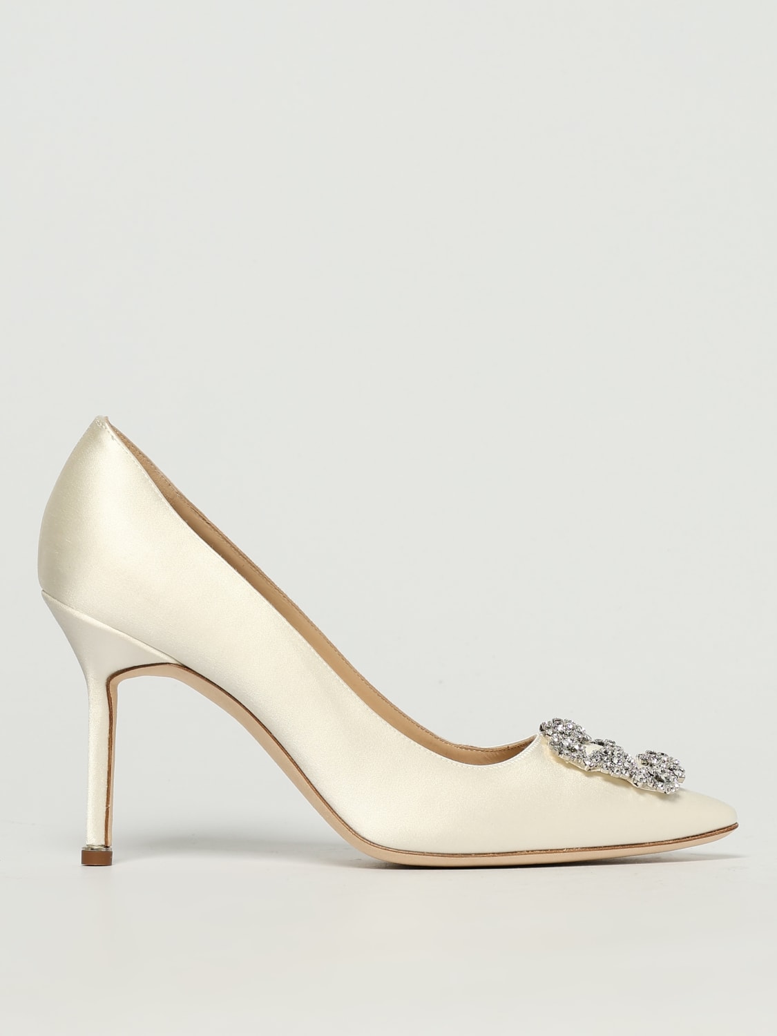 MANOLO BLAHNIK DÉCOLLETÉ: Décolleté Hangisi Manolo Blahnik in raso con fibbia gioiello , Crema - Img 1