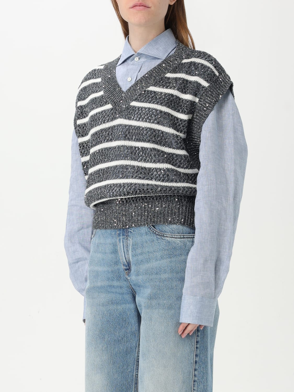 BRUNELLO CUCINELLI WAISTCOAT: Sweater woman Brunello Cucinelli, Blue - Img 4