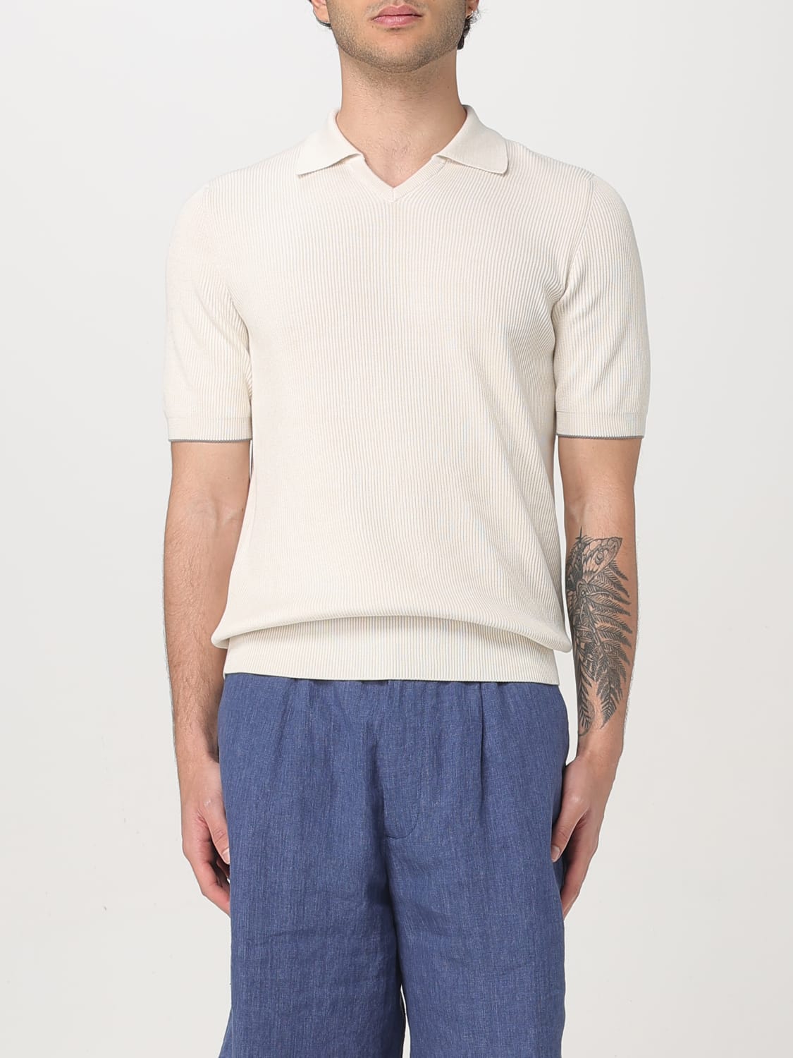 Tシャツ・カットソー BRUNELLO CUCINELLI Knitted polo shirt (M29400015 CNN40) Polo-style sweater for Man in Melon | Brunello Cucinelli