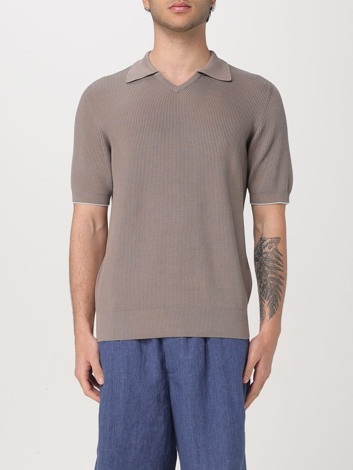 BRUNELLO CUCINELLI POLO: Pull homme Brunello Cucinelli, Marron - Img 1