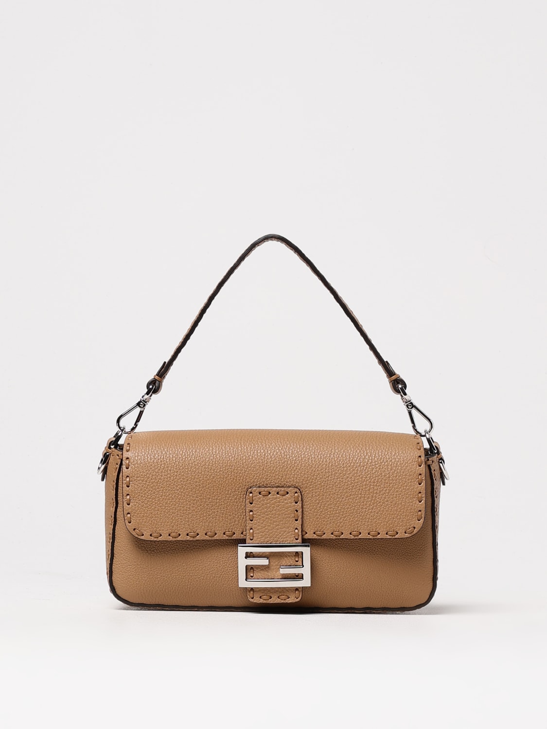 バッグ・カバンその他 FENDI 8BR600 AT0S Fendi Red FF Embossed Leather Large Baguette Crossbody Bag