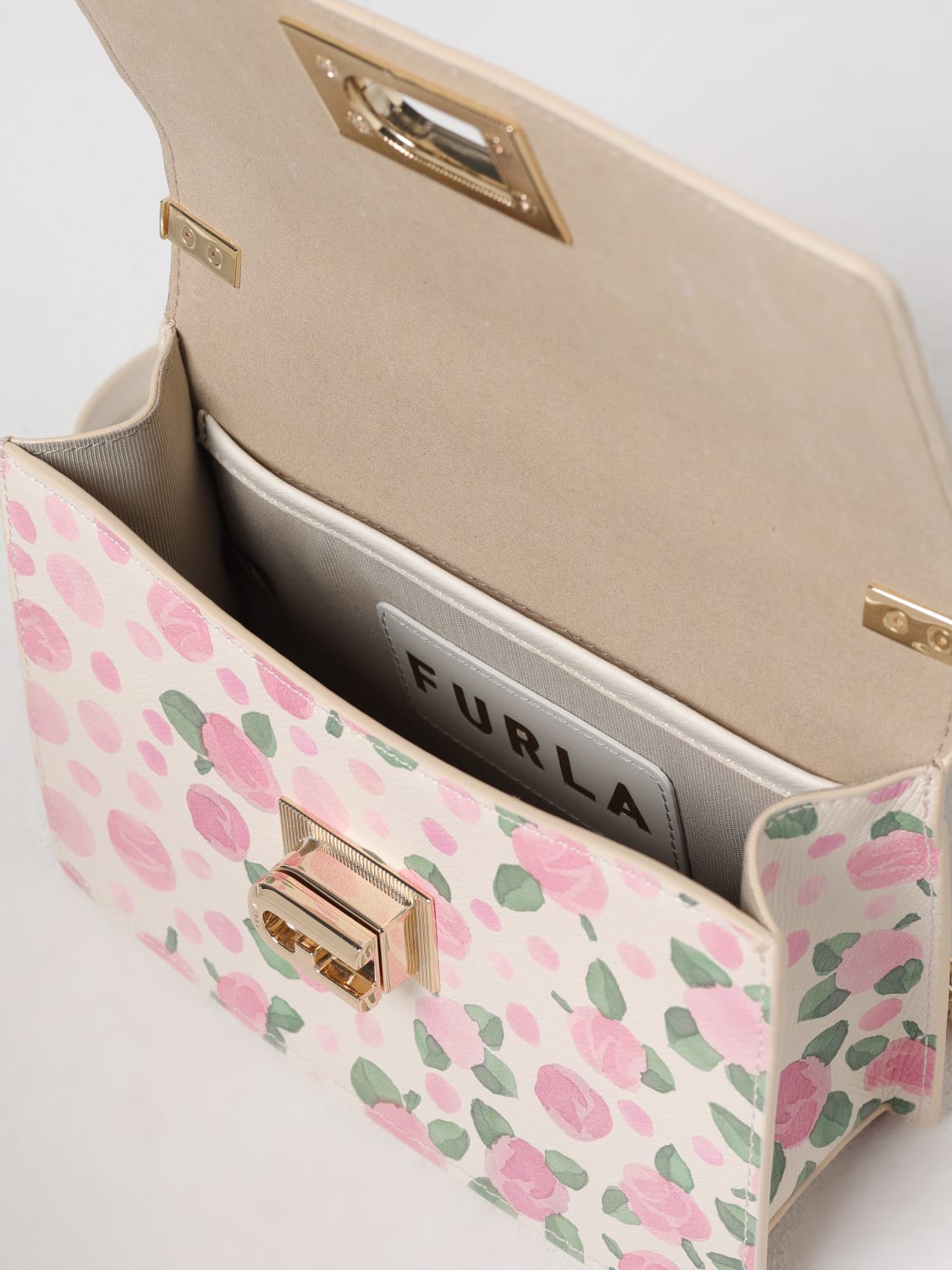 FURLA: 1927 grained leather bag with flower print and polka