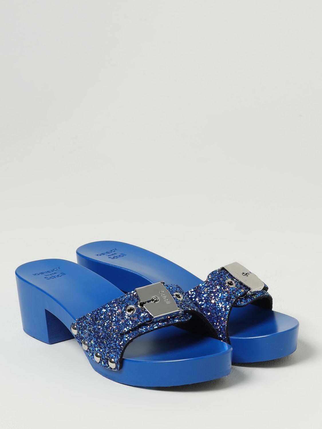 KHRISJOY SANDALI CON TACCO: Clogs Pescura Ibiza KJ Loves Scholl Khrisjoy in gomma glitter e legno , Blue - Img 2