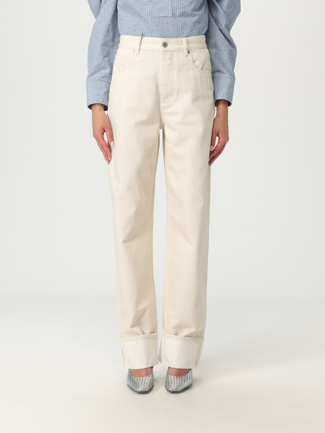 BOTTEGA VENETA 裤子: 裤子 女士 Bottega Veneta, 奶油黄 - Img 1