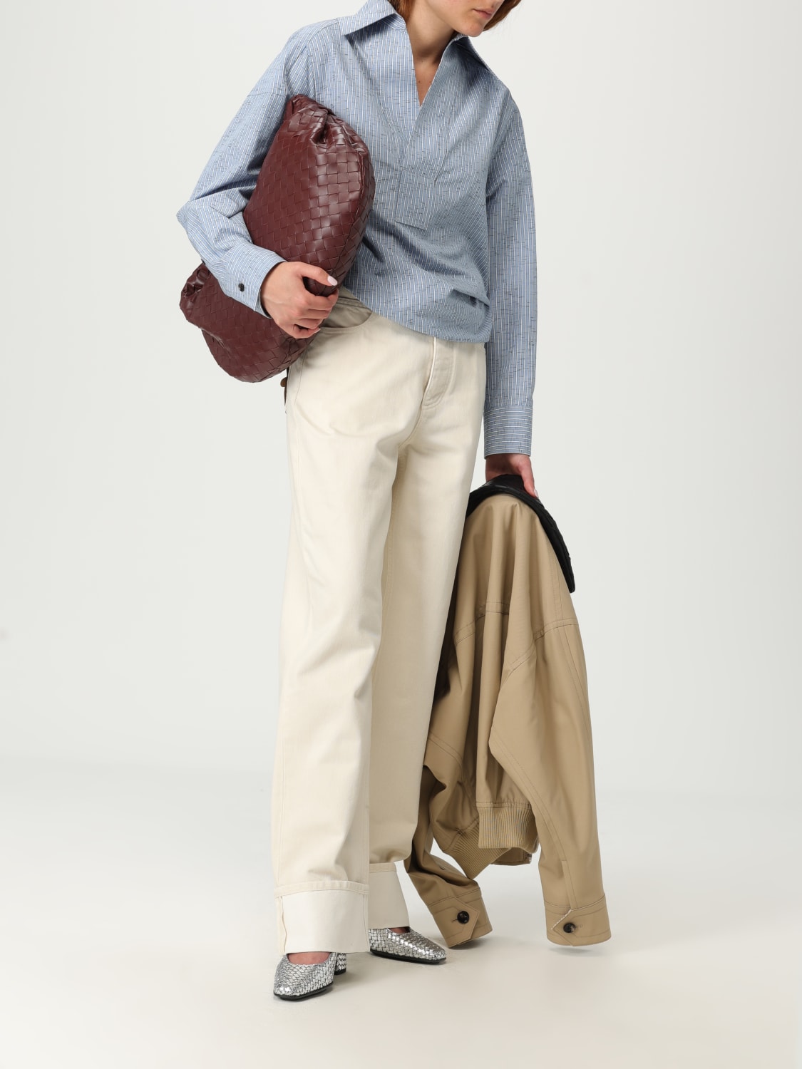 BOTTEGA VENETA 裤子: 裤子 女士 Bottega Veneta, 奶油黄 - Img 2