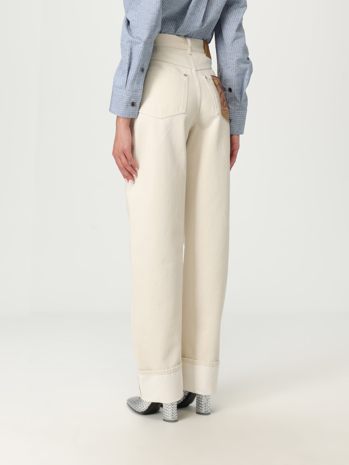 BOTTEGA VENETA 裤子: 裤子 女士 Bottega Veneta, 奶油黄 - Img 3