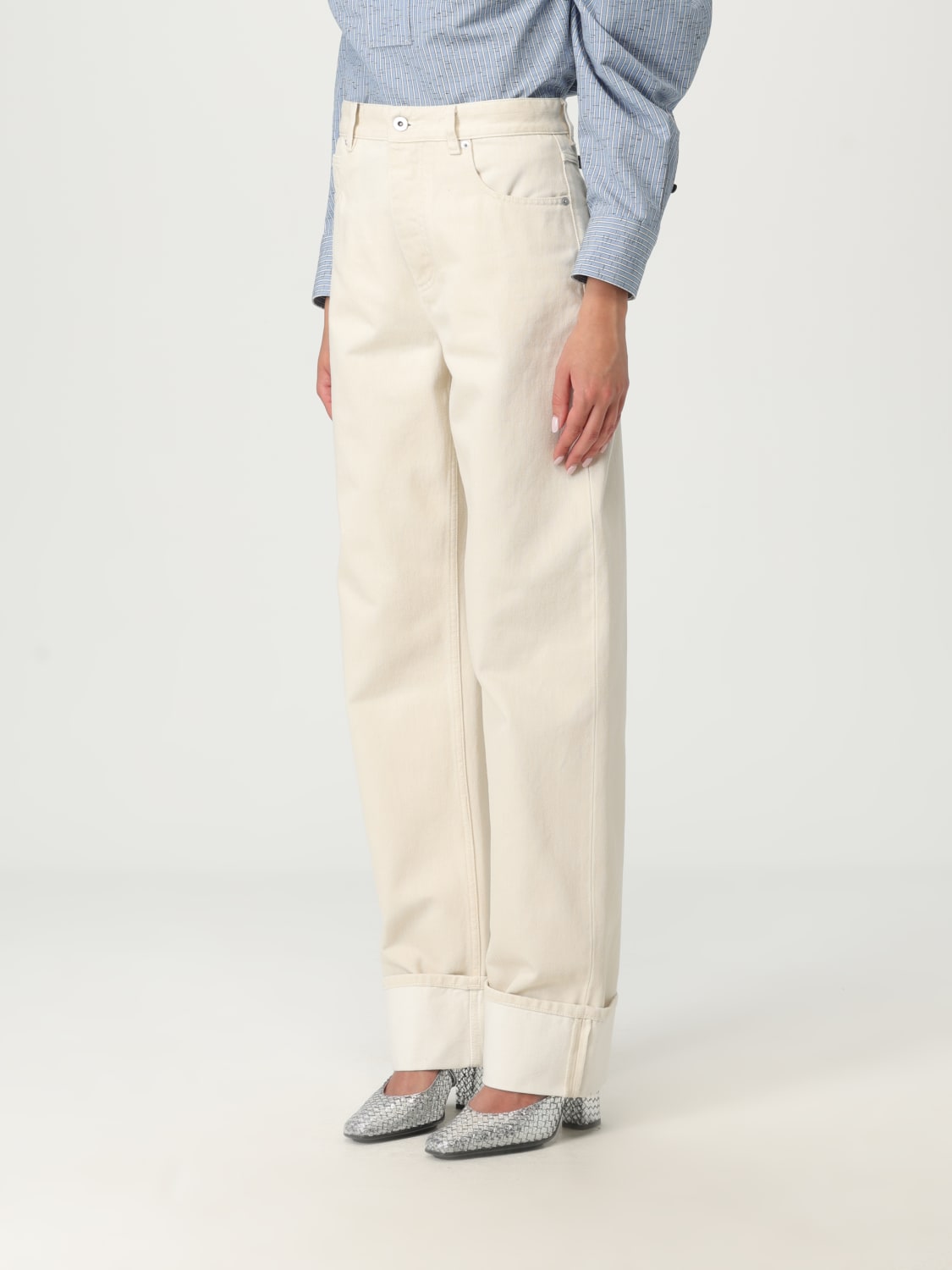 BOTTEGA VENETA 裤子: 裤子 女士 Bottega Veneta, 奶油黄 - Img 4