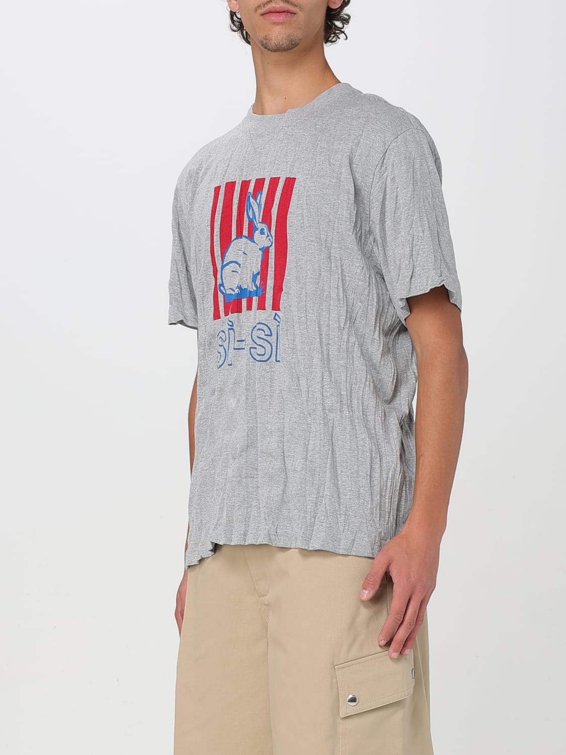 Tシャツ・カットソー BOTTEGA VENETA Men T-shirt Grey 833132V5K50 1367 Crushed Graphic Tee (833132V5K50-1367-LIGHT-GREY-ME)