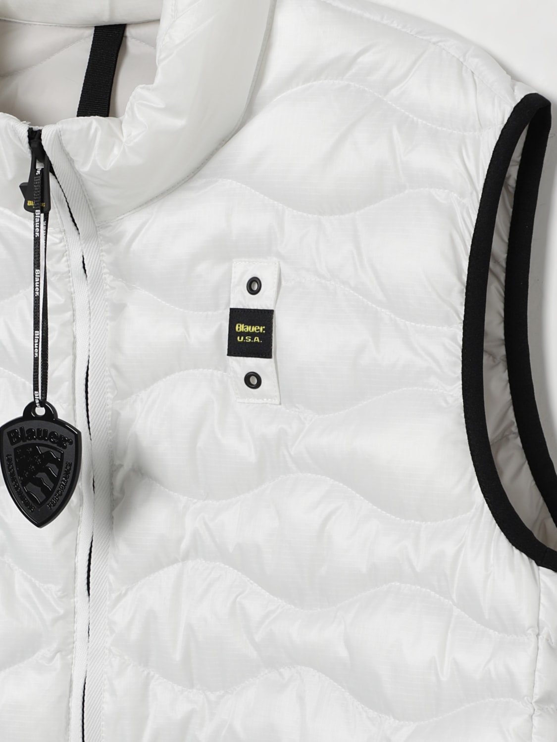 BLAUER GILET: Gilet imbottito con logo Blauer in nylon, Bianco - Img 3