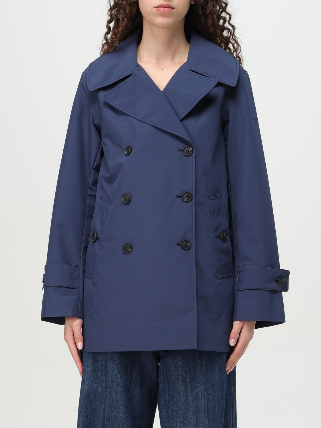 SAVE THE DUCK JACKET: Save The Duck double-breasted technical fabric trench coat, Blue - Img 1
