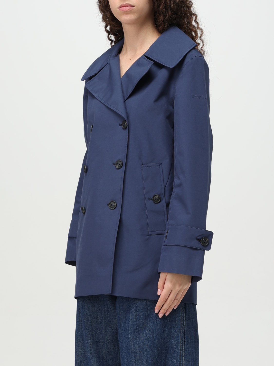 SAVE THE DUCK JACKET: Save The Duck double-breasted technical fabric trench coat, Blue - Img 3