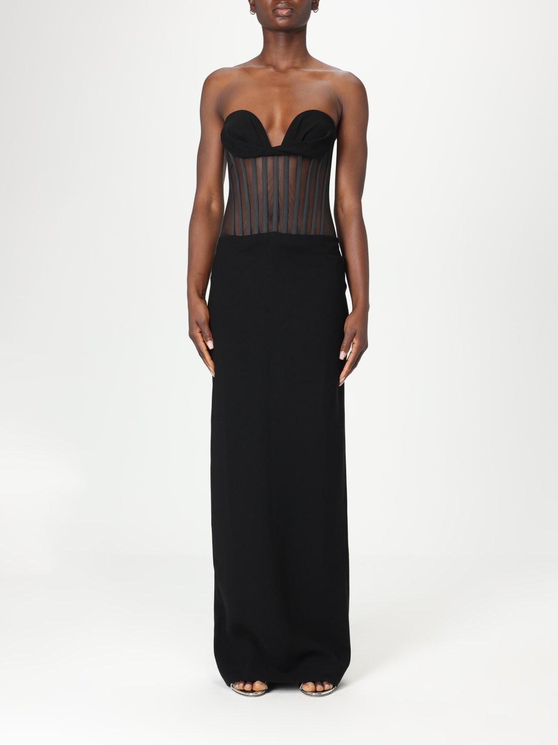 MONOT ABITO: Abito Monot in crêpe e mesh , Nero - Img 1