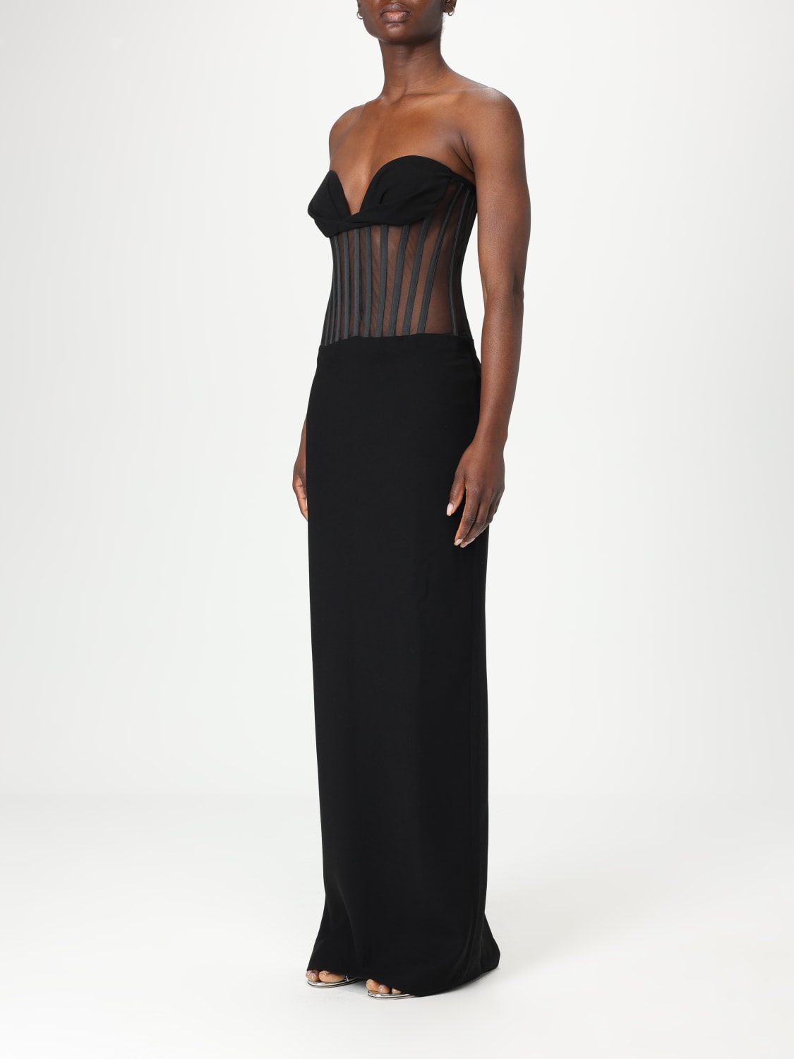 MONOT ABITO: Abito Monot in crêpe e mesh , Nero - Img 3