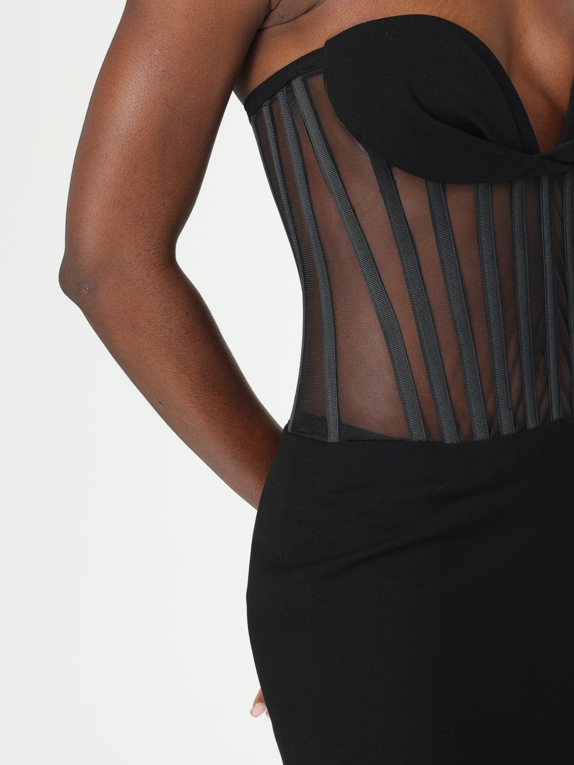 MONOT ABITO: Abito Monot in crêpe e mesh , Nero - Img 4